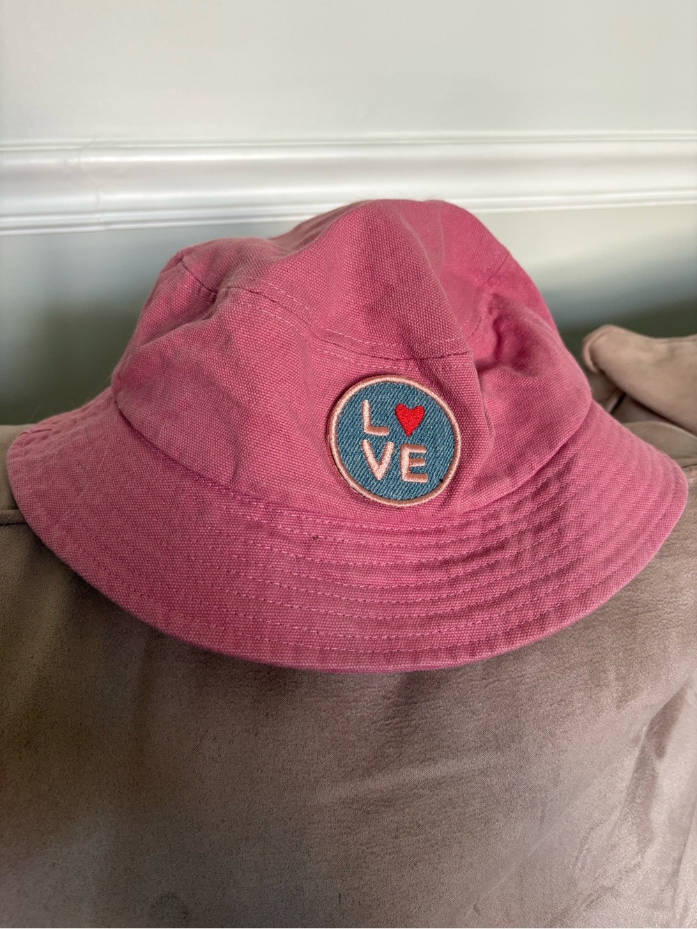 Pink Kids Bucket Hat with LOVE Patch